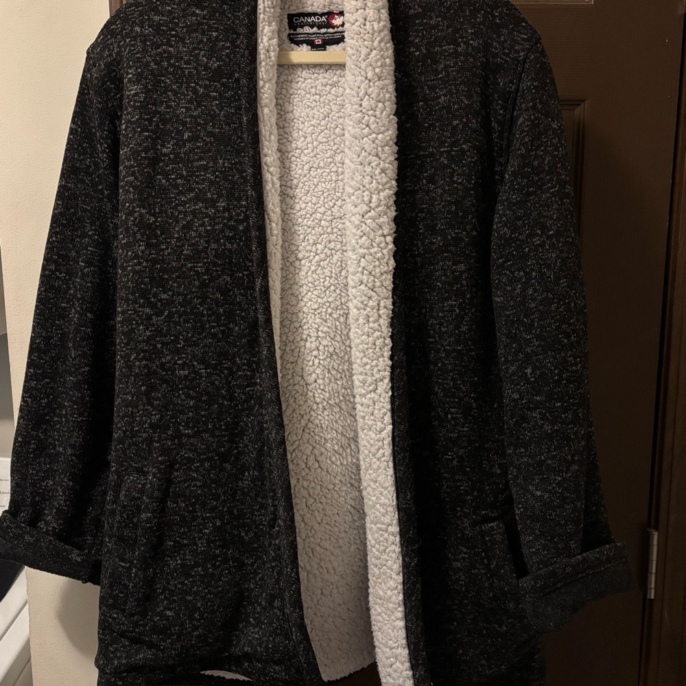 Black and White Open Front Cardigan Sweater